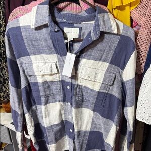 American Eagle Outfitters Navy and Cream Checkered Men's Shirt